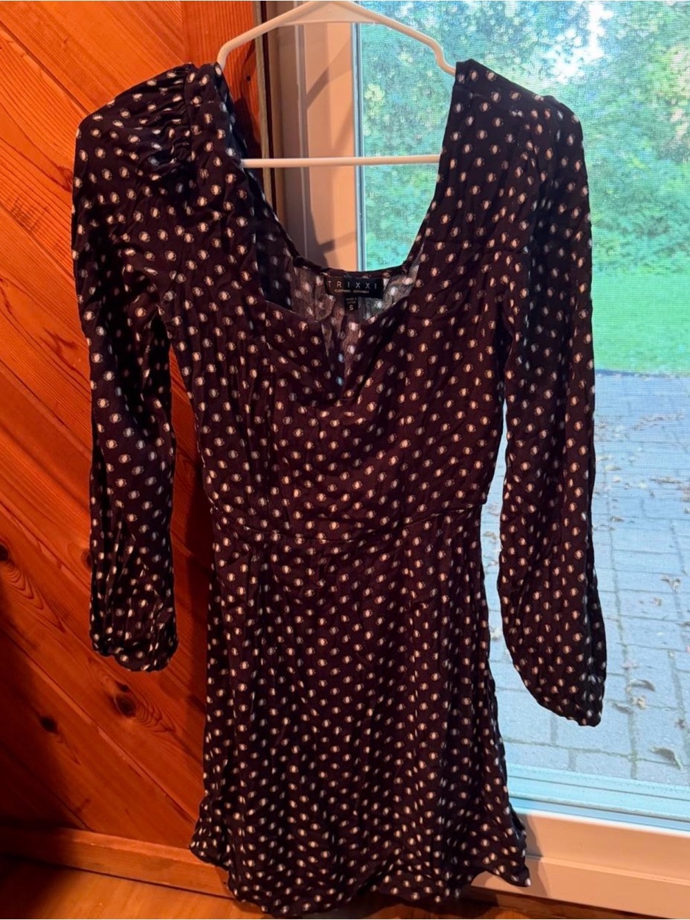 Trixxi Black Long-Sleeve Polka Dot Dress